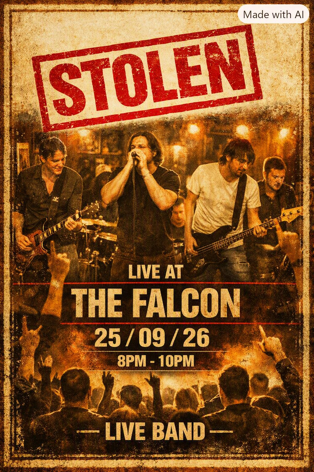 Stolen live at The Falcon on 25 September 2026 from 8pm to 10pm